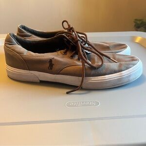 Polo‎ Ralph Lauren Mens Size 10.5D Felton Dark Tan Canvas Lace Up Sneaker Shoes